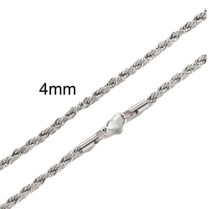 Ropes Long Necklace for Men Women,Stainless Steel Gold Color Twisted Rope Chain Collar,2/3/4/5Mm Punk Basic Waterproof Jewelry