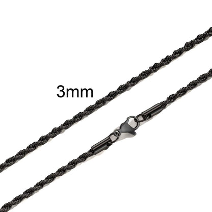 Ropes Long Necklace for Men Women,Stainless Steel Gold Color Twisted Rope Chain Collar,2/3/4/5Mm Punk Basic Waterproof Jewelry