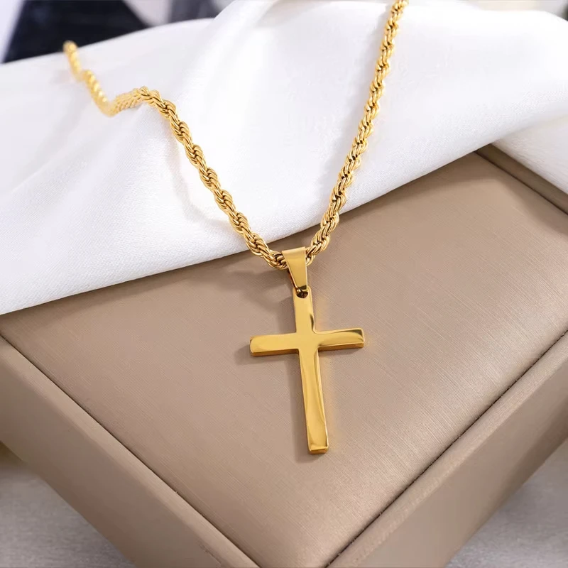 Men'S and Women'S New Cross Pendant Necklace, Minimalist Gold Jewelry, Men'S and Women'S Necklace