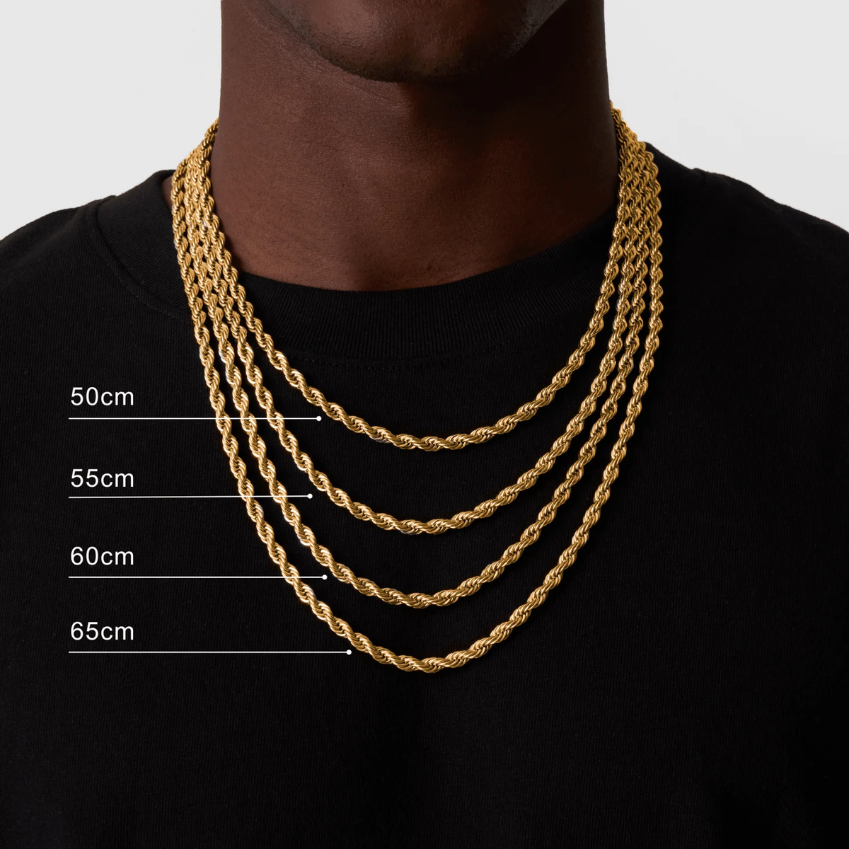 Ropes Long Necklace for Men Women,Stainless Steel Gold Color Twisted Rope Chain Collar,2/3/4/5Mm Punk Basic Waterproof Jewelry