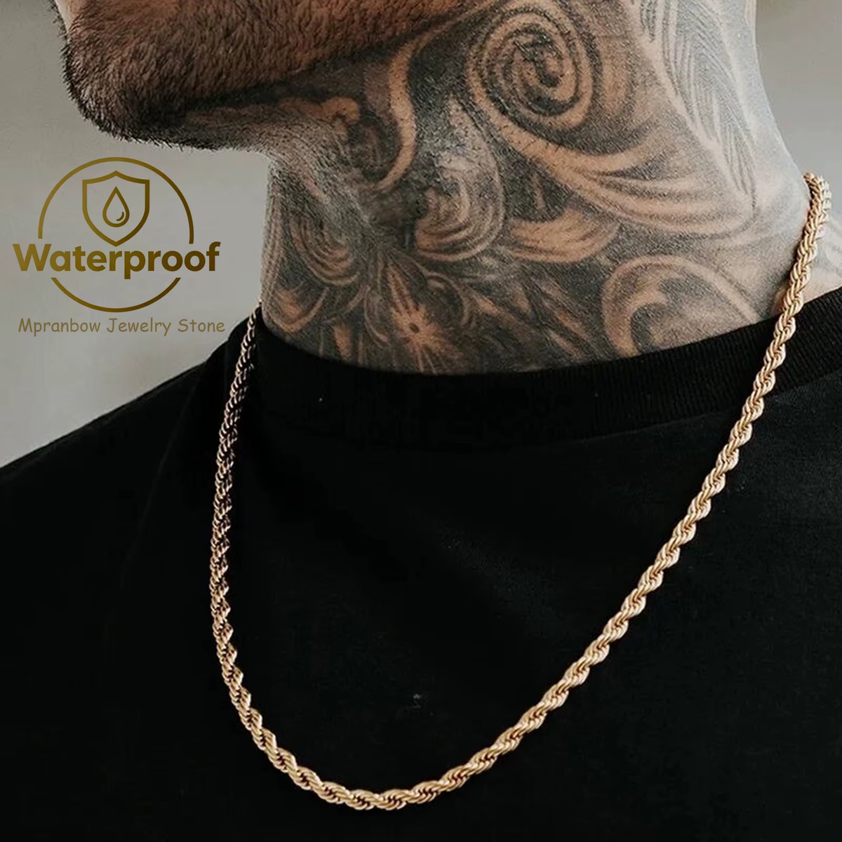 Ropes Long Necklace for Men Women,Stainless Steel Gold Color Twisted Rope Chain Collar,2/3/4/5Mm Punk Basic Waterproof Jewelry