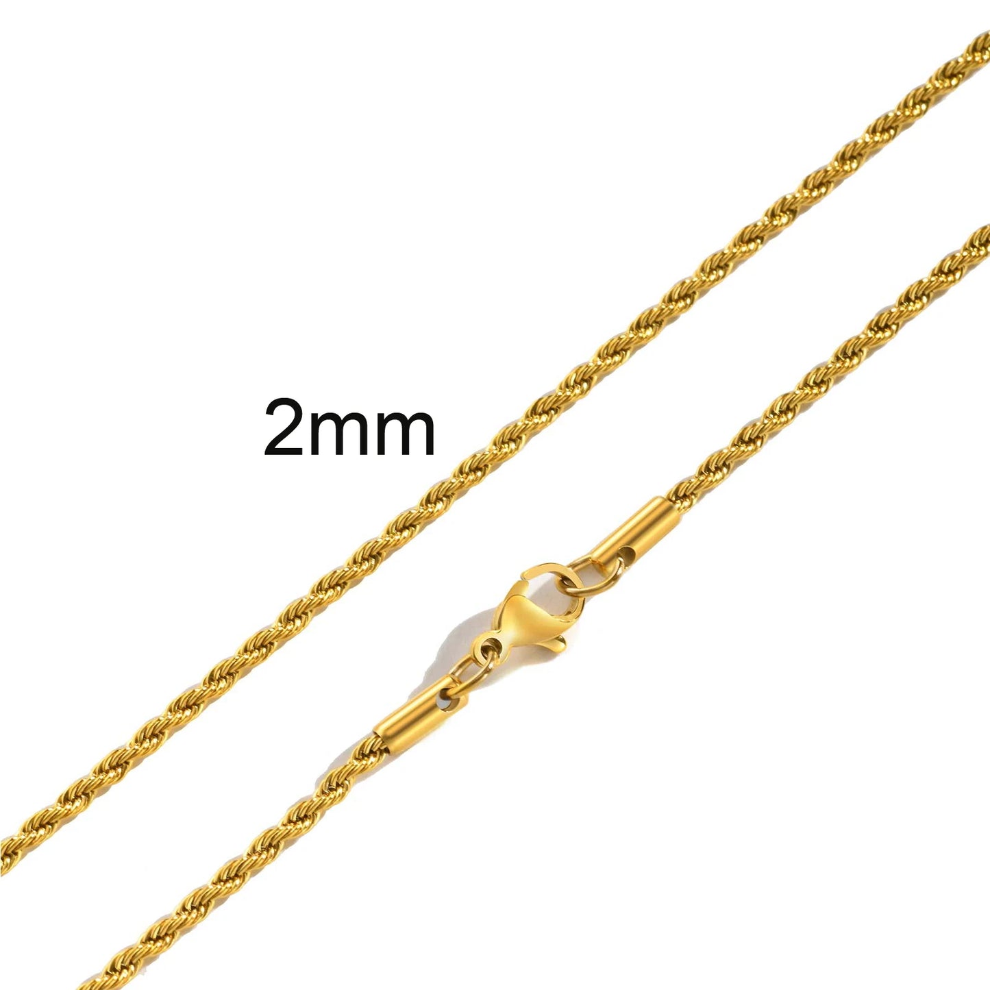 Ropes Long Necklace for Men Women,Stainless Steel Gold Color Twisted Rope Chain Collar,2/3/4/5Mm Punk Basic Waterproof Jewelry