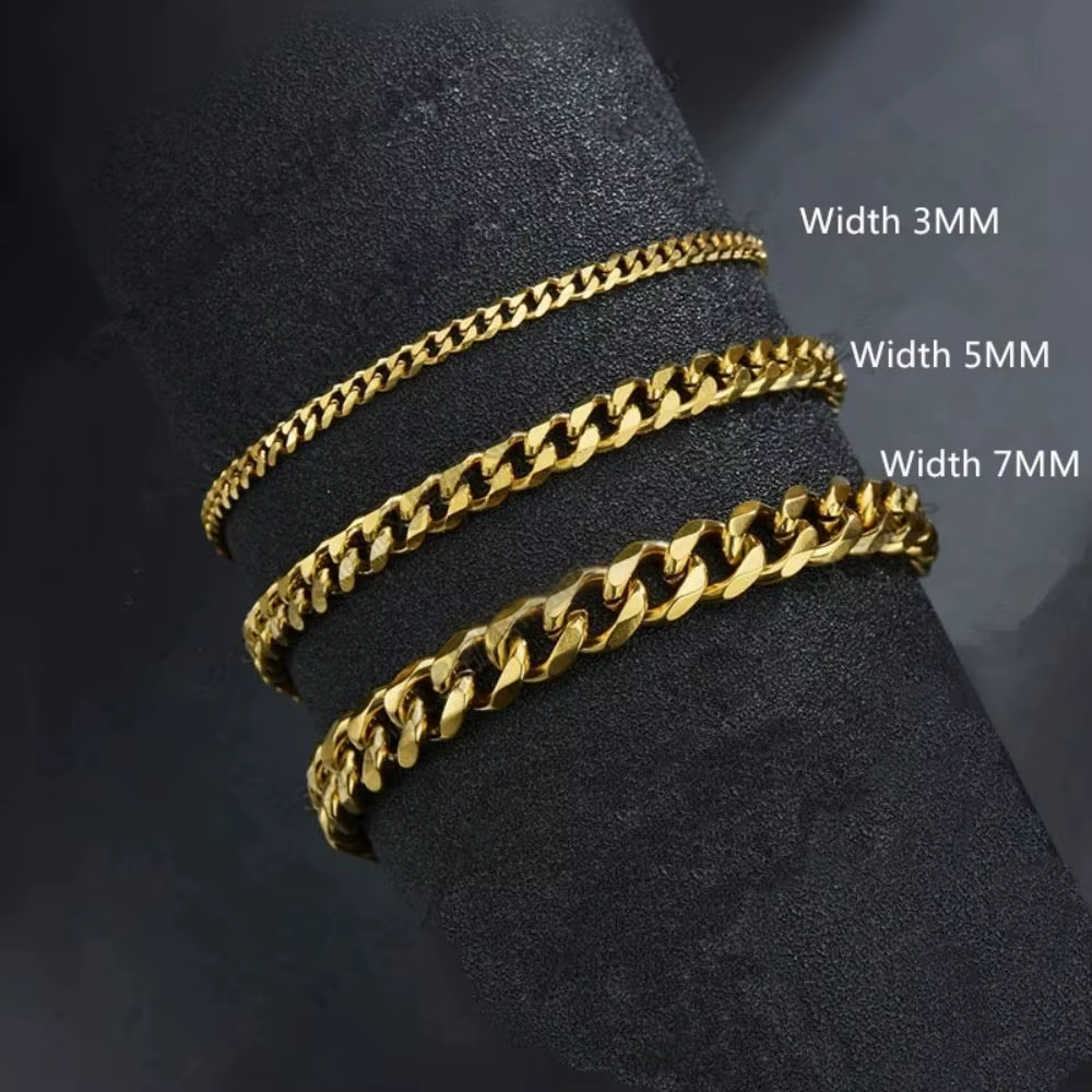 New Trendy Cuban Chain Men Bracelet Classic Stainless Steel 3 5 7Mm Width Chain Bracelet for Men Women Jewelry Party Gift