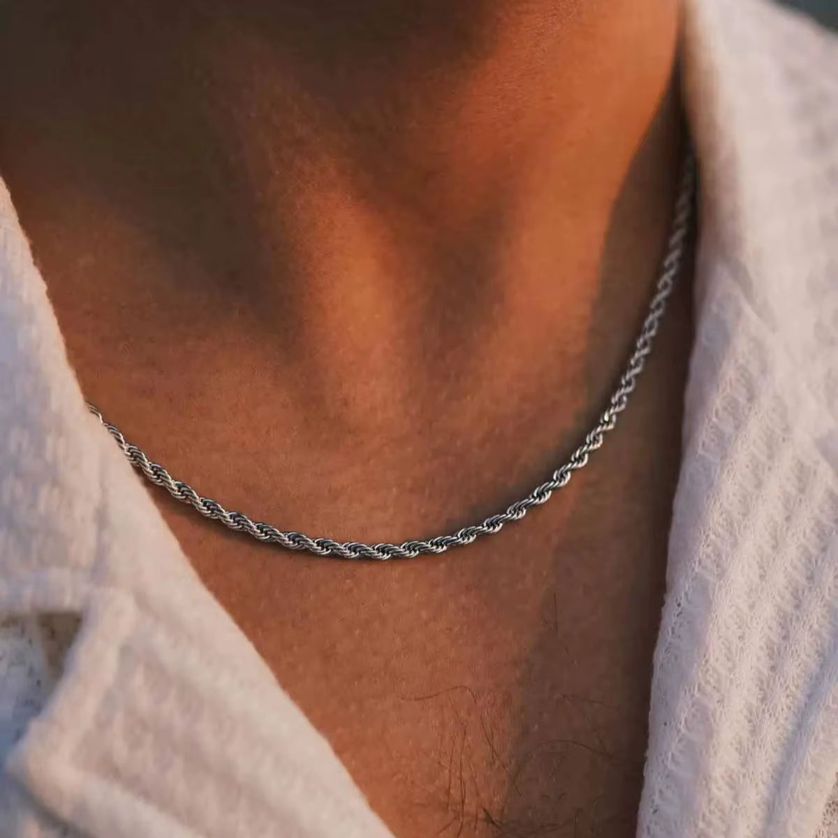 Ropes Long Necklace for Men Women,Stainless Steel Gold Color Twisted Rope Chain Collar,2/3/4/5Mm Punk Basic Waterproof Jewelry