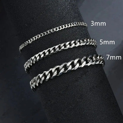 New Trendy Cuban Chain Men Bracelet Classic Stainless Steel 3 5 7Mm Width Chain Bracelet for Men Women Jewelry Party Gift