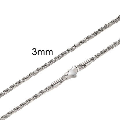 Ropes Long Necklace for Men Women,Stainless Steel Gold Color Twisted Rope Chain Collar,2/3/4/5Mm Punk Basic Waterproof Jewelry